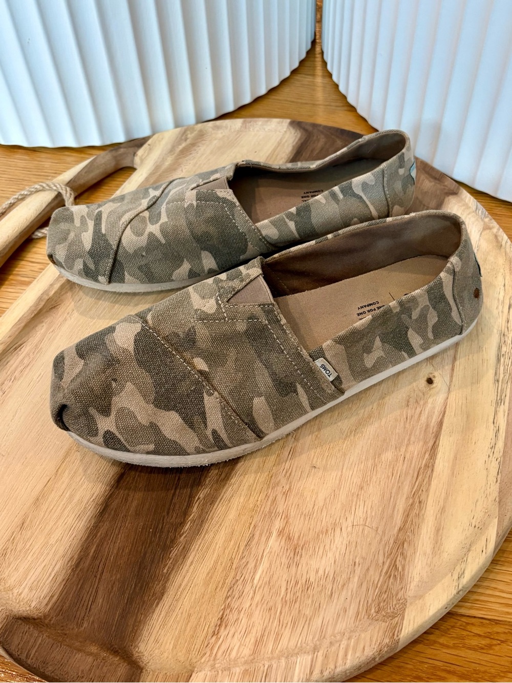 Toms Women’s Camo Slip-On Flats - Beige and Olive